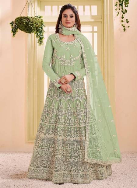 Pista Green Colour VOUCH NOORA 4 Heavy Wedding Wear Long Anarkali Salwar Suit Collection 11006